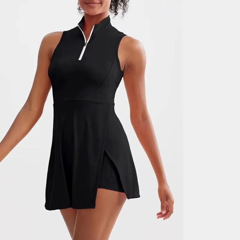 Yoga Tennis Skirt, Elastic Quick Drying Golf Sport Skirt, Pocket anti Glare Fitness Two-Piece Set